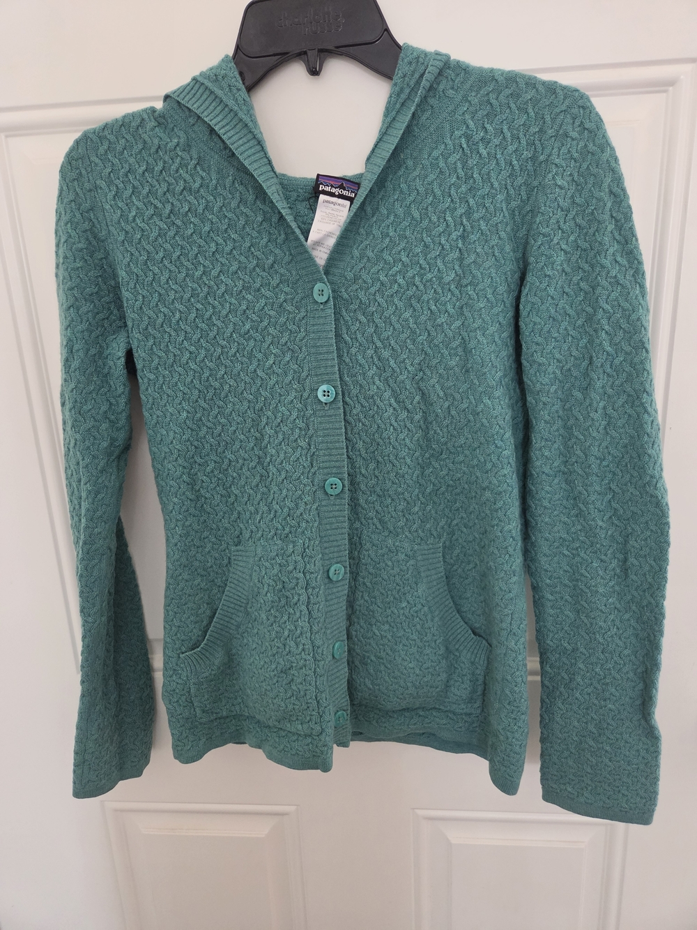 Patagonia Teal Hooded Button Cardigan